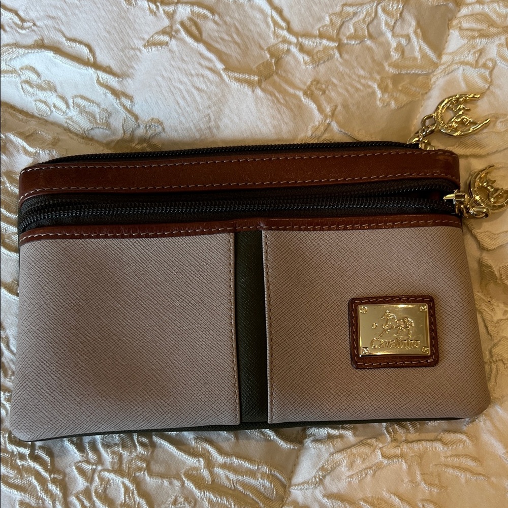 Brown and Tan Wallet with Gold Accents